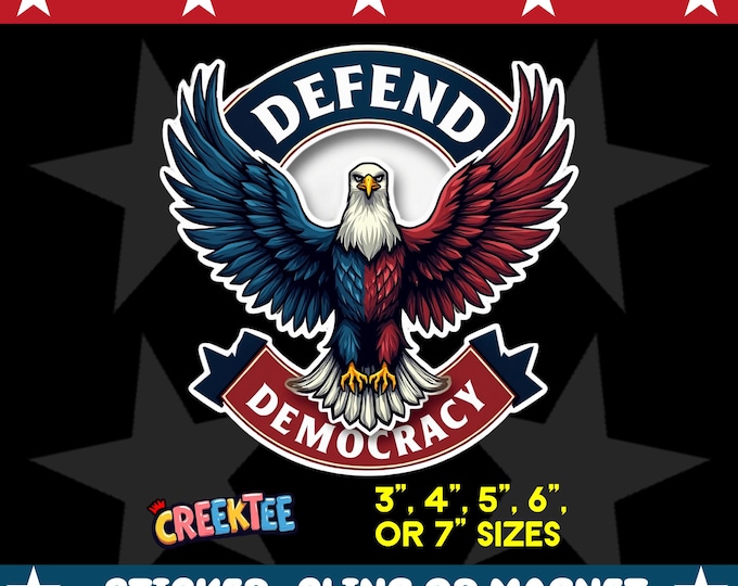 Defend Democracy Bumper Sticker, Magnet, Vinyl Sticker or Window Cling, UV Laminate Coating, laptop, water bottle