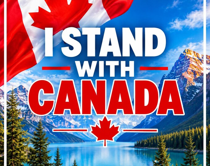 I Stand With Canada Square Bumper Sticker, Magnet, Vinyl Sticker or Window Cling, UV Laminate Coating, laptop, water bottle