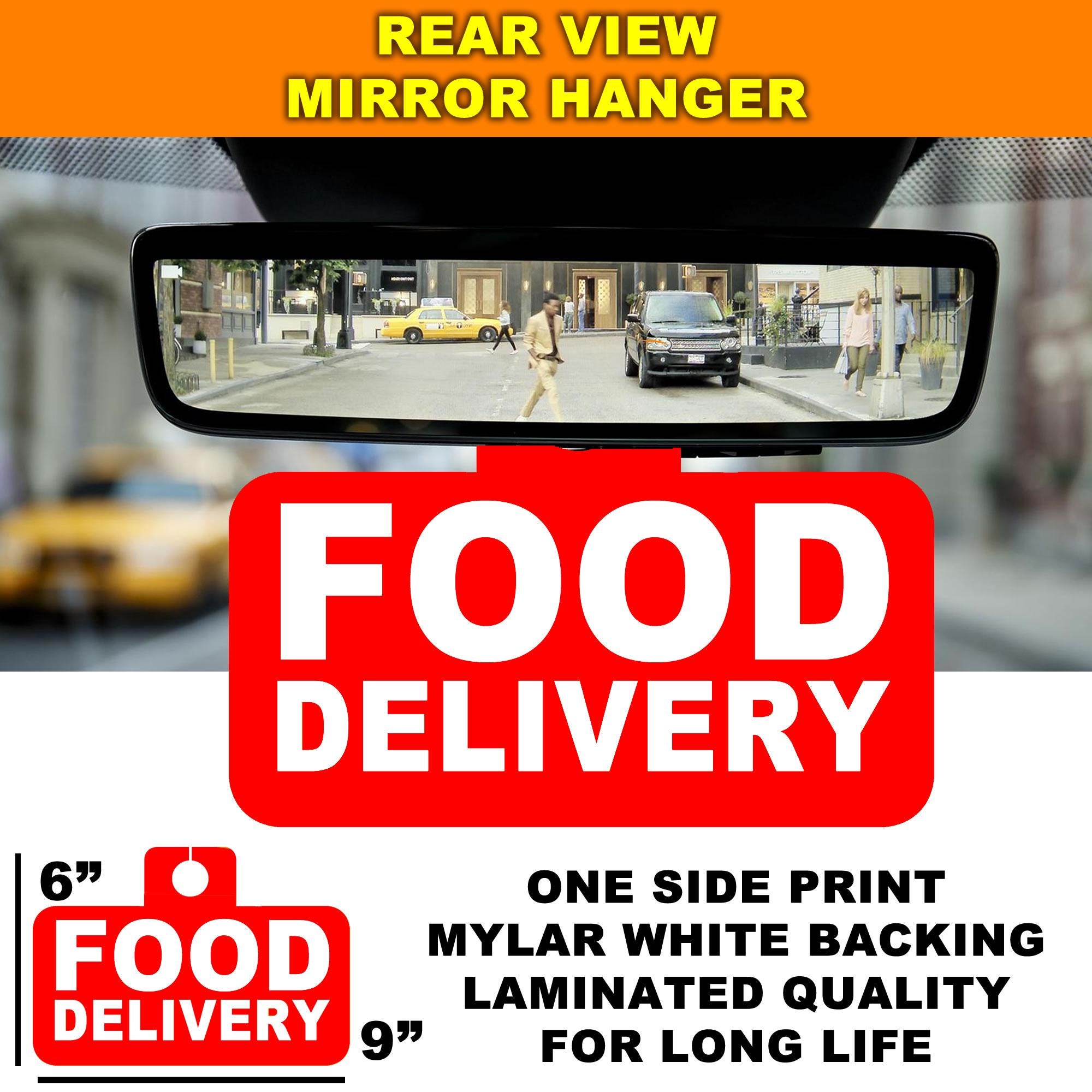 Food Delivery Mylar Sign For Rear View Mirror Hanging, Customizable, Laminated Quality, One Side Print