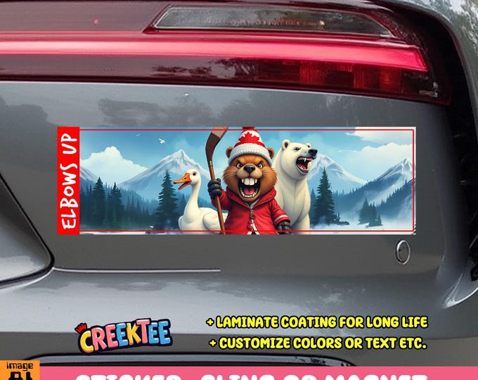 Elbows Up Bumper Sticker, Magnet, Vinyl Sticker, Window Cling or Magnet in UV Laminate Coating