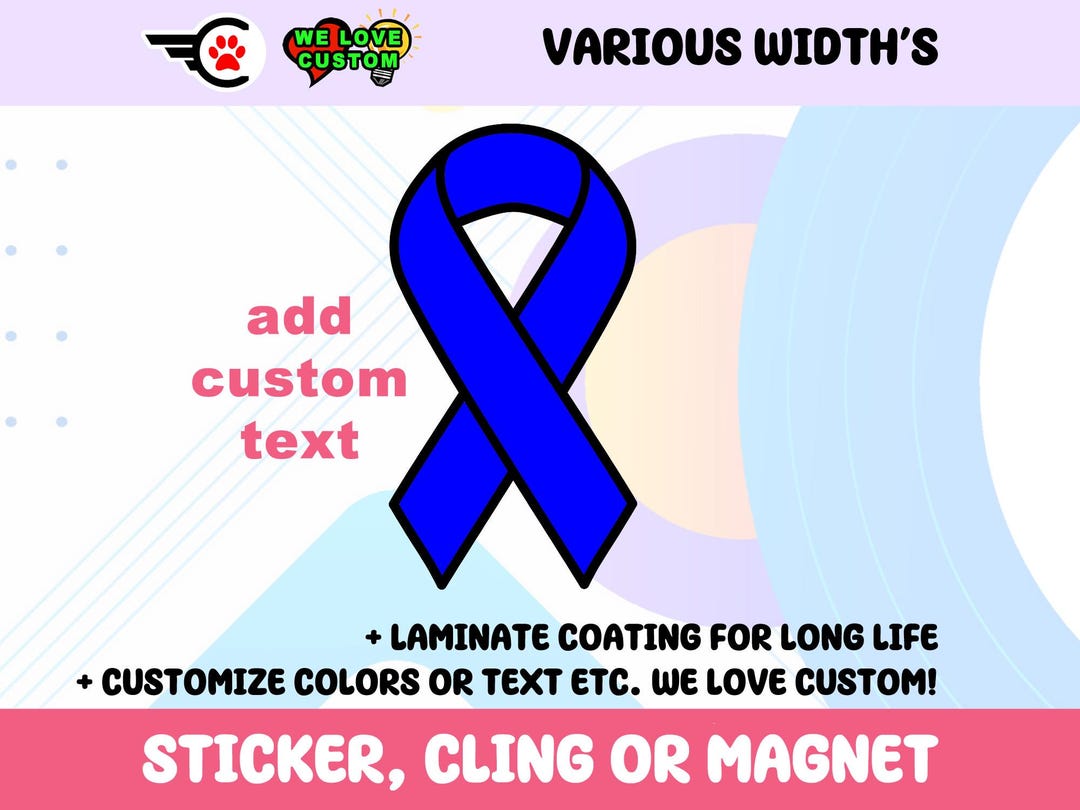 Cancer Ribbon Blue Vinyl Bumper Sticker, Window Cling or Bumper Sticker ...