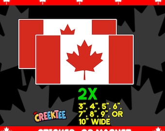 2X Canada Vinyl Sticker or Vinyl Magnet, both with UV Laminate Coating, laptop, water bottle in various widths