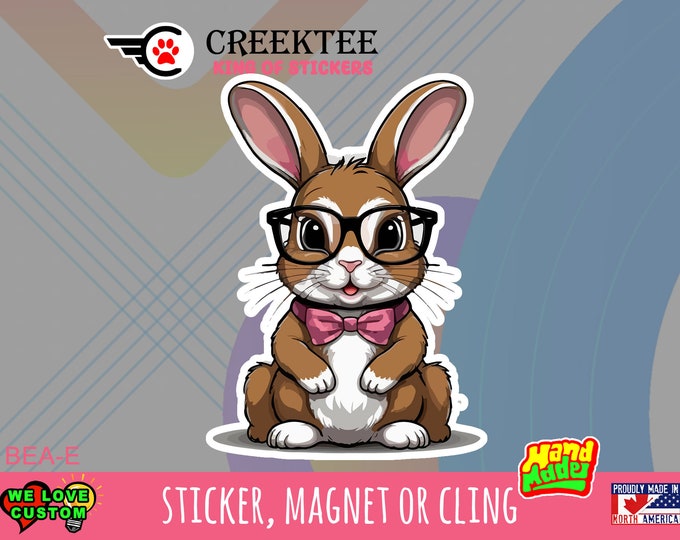 Bunny Rabbit Die-Cut Vinyl Sticker or Magnet or Window Cling in various sizes , 3" and up sizing coated with UV Laminate Premium