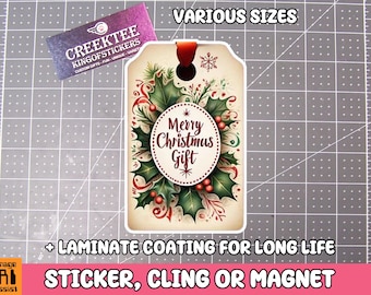 Christmas Gift Tag Vinyl Sticker, Magnet or Window Cling in various sizes coated with UV Laminate options