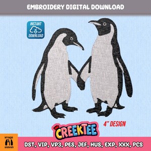 Può includere: Ricamo di due pinguini che si tengono le ali. Il design è largo 10 cm ed è disponibile in una varietà di formati di file di ricamo, tra cui DST, VIP, VP3, PES, JEF, HUS, EXP, XXX e PCS.