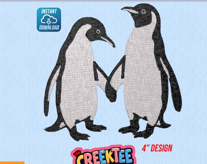 Embroidery File Two Penguins Holding Hands Instant Digital Download In Various Formats