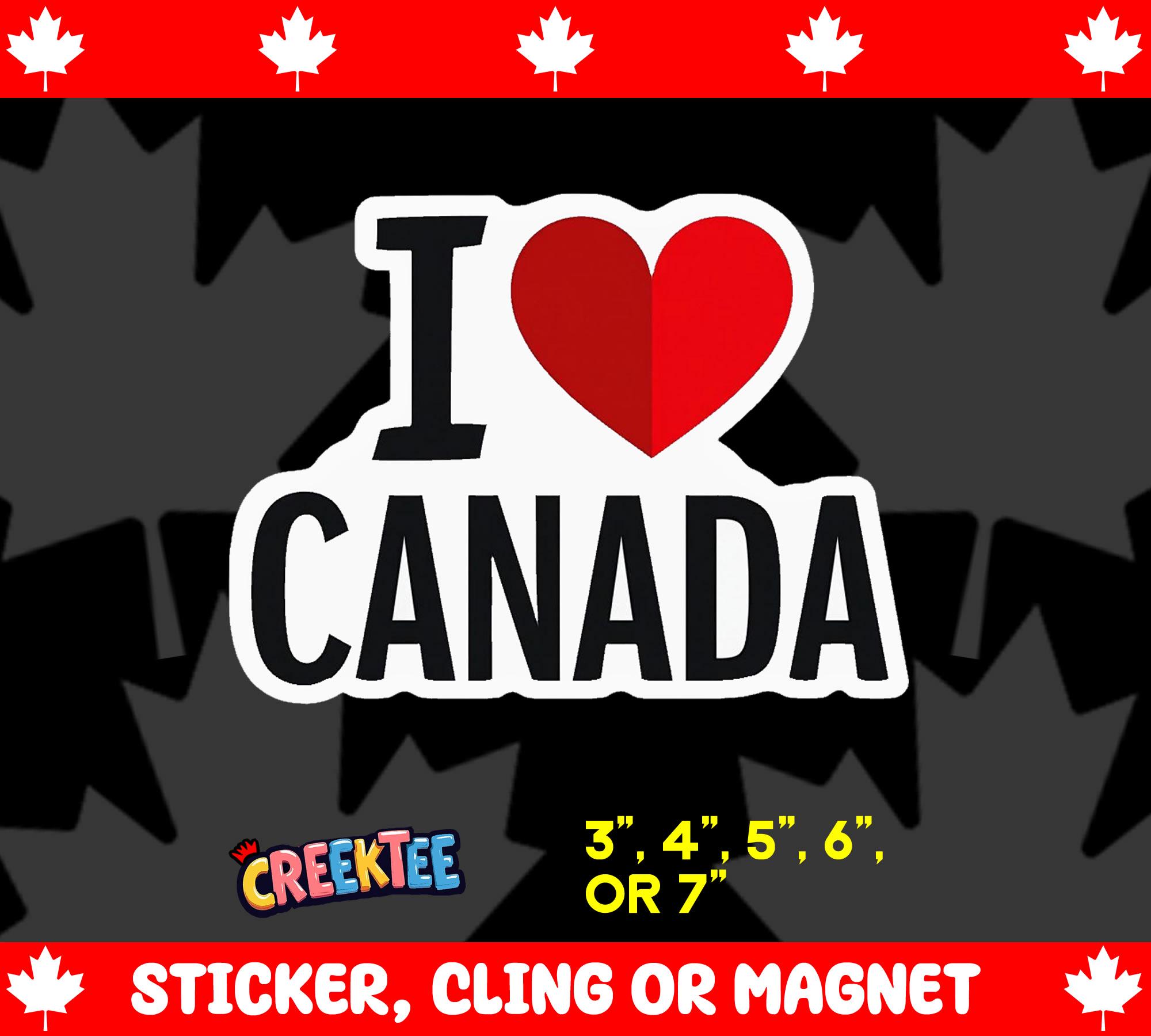 I Love Canada Vinyl Sticker, Window Cling or Magnet in UV Laminate Coating