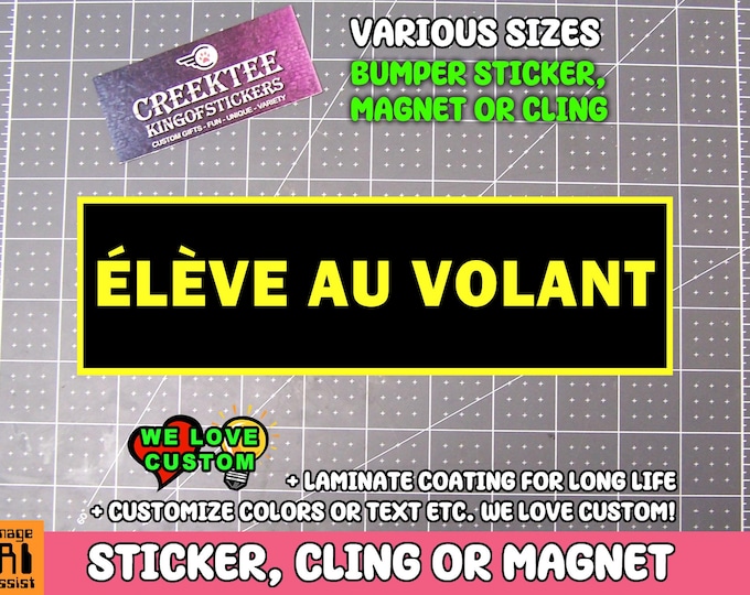 Eleve Au Volant Bumper Sticker, Magnet or Window Cling in Various Sizes Choose 10" for Standard Size