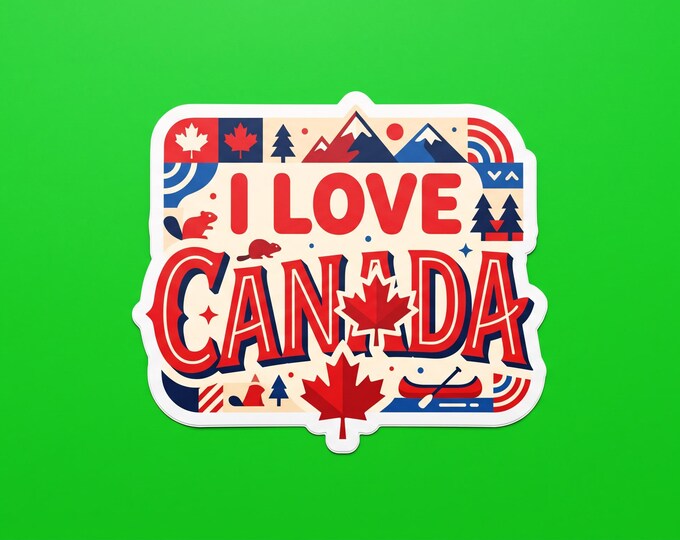 I Love Canada Bumper Sticker, Magnet, Vinyl Sticker or Window Cling, UV Laminate Coating