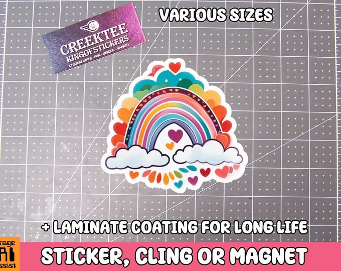 Boho Artistic Rainbow Sticker, Magnet or Window Cling in Various Sizes