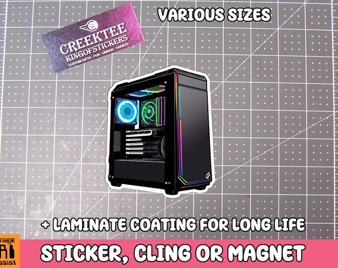 Gaming PC Vinyl Sticker, Magnet or Window Cling in Various Sizes with Laminate Coating