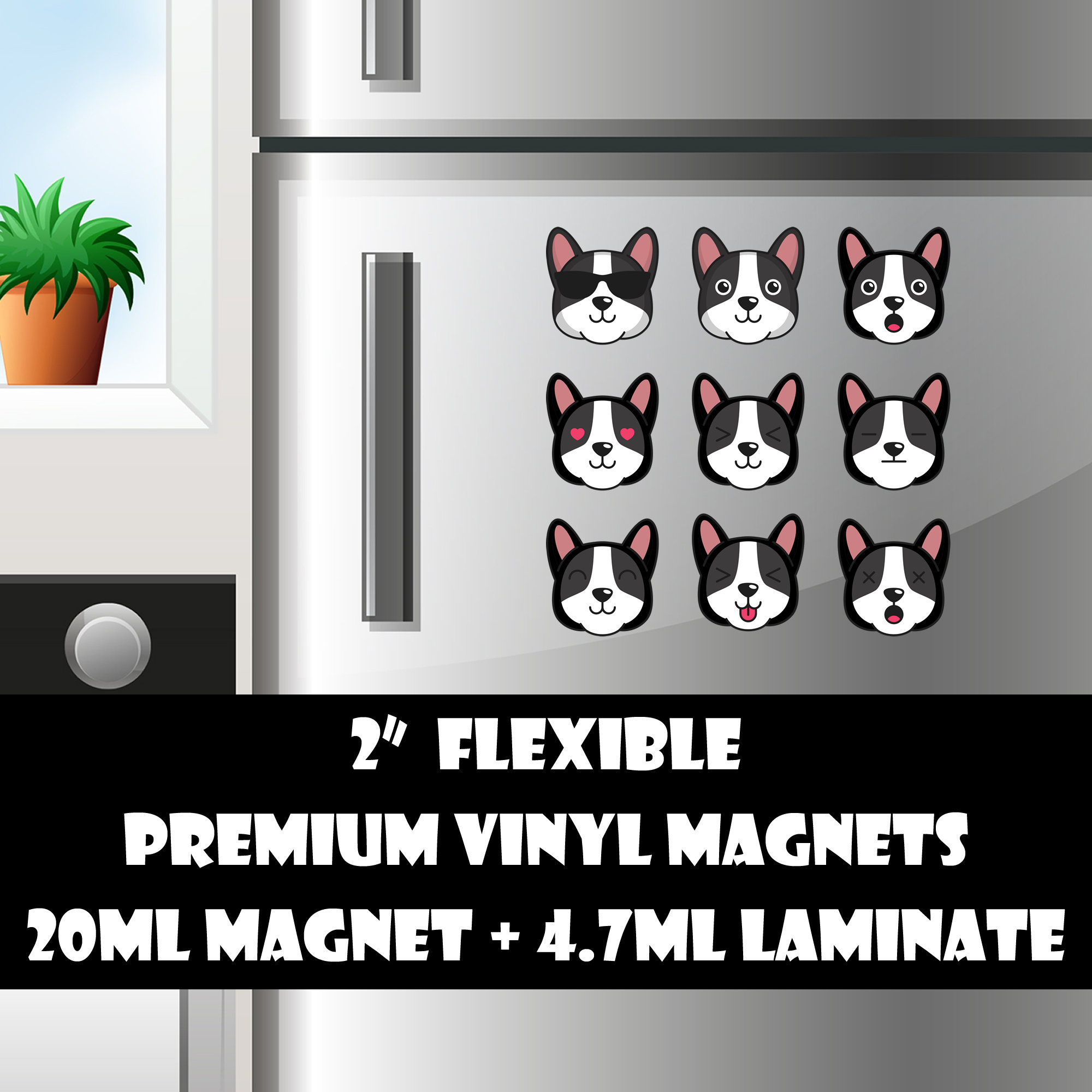 9 2inch cat fridge magnets or stickers standard, photo or vinyl print materials with laminate or magnet options available.