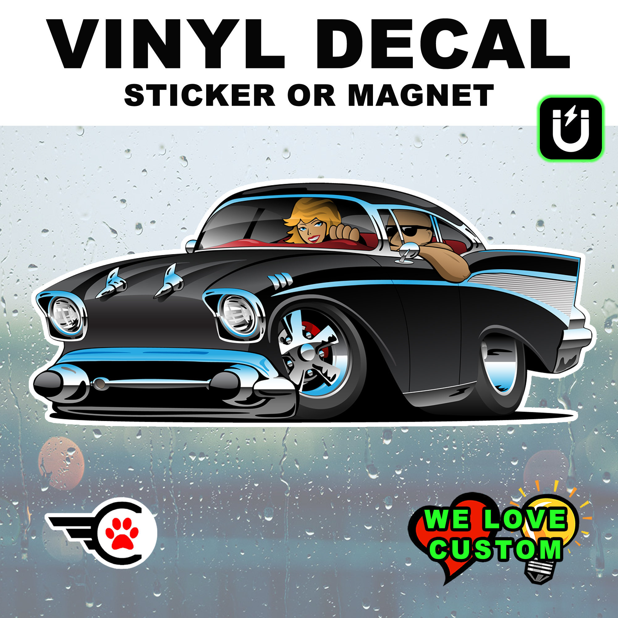 Hot Rod Vinyl Sticker or Magnet in Various Sizes up to 9