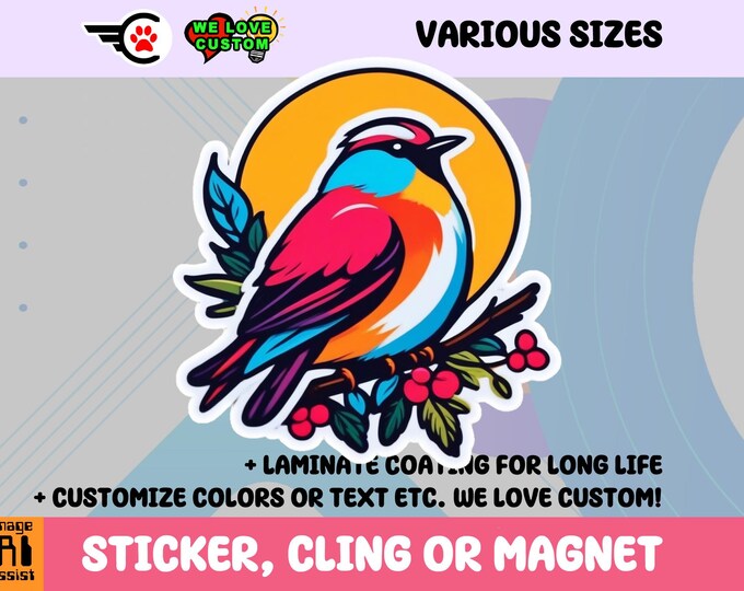 Cute Bird Vinyl Sticker, Magnet or Window Cling in Various Sizes