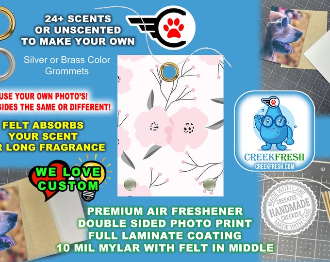 Floral Print - Premium Car Air Freshener Color Print +Felt middle fragrance absorption. Scent or Non-Scent. Both Sides.