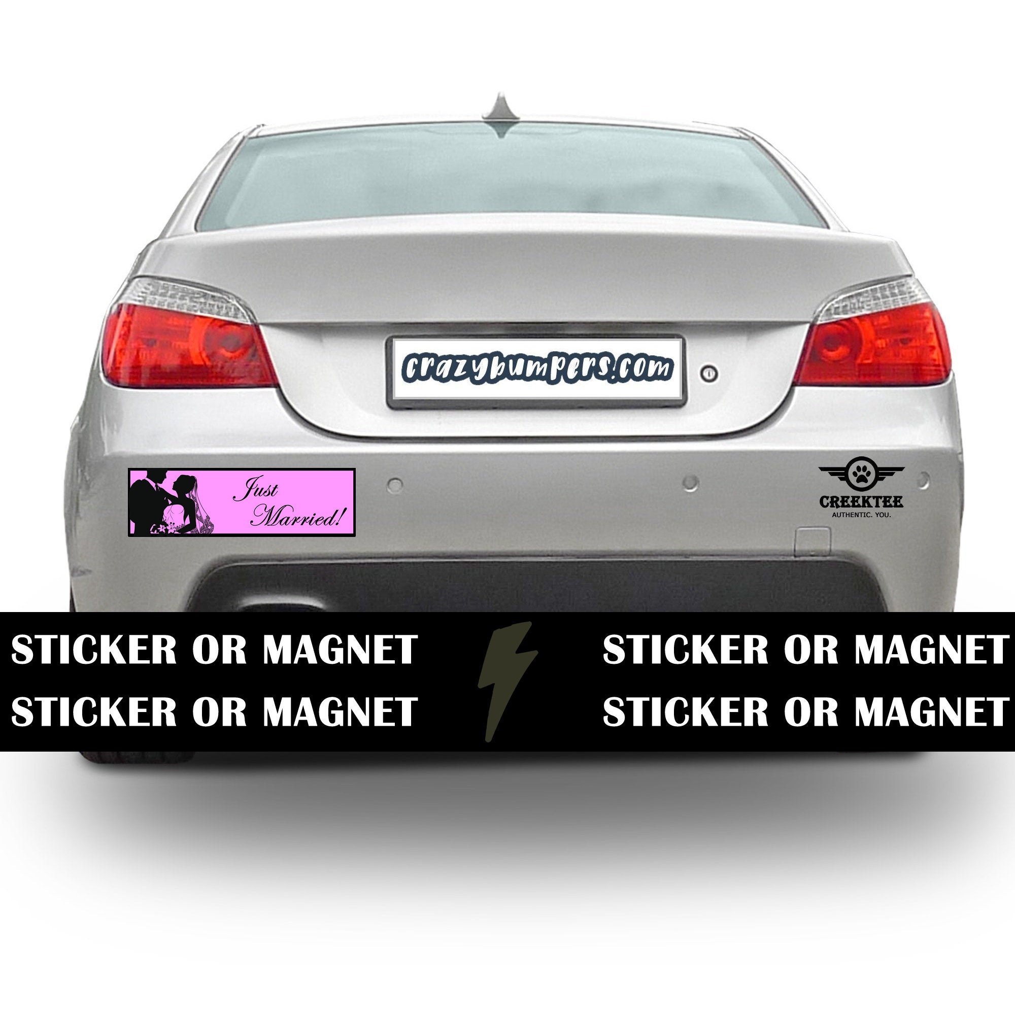 CAD$7.99 - Just Married Bumper Sticker 10 x 3 Bumper Sticker or Magnetic Bumper Sticker Available - Custom changes and orders welcomed! CAD$7.99 - Just Married Bumper Sticker 10 x 3 Bumper Sticker or Magnetic Bumper Sticker Available - Custom changes and orders welcomed!