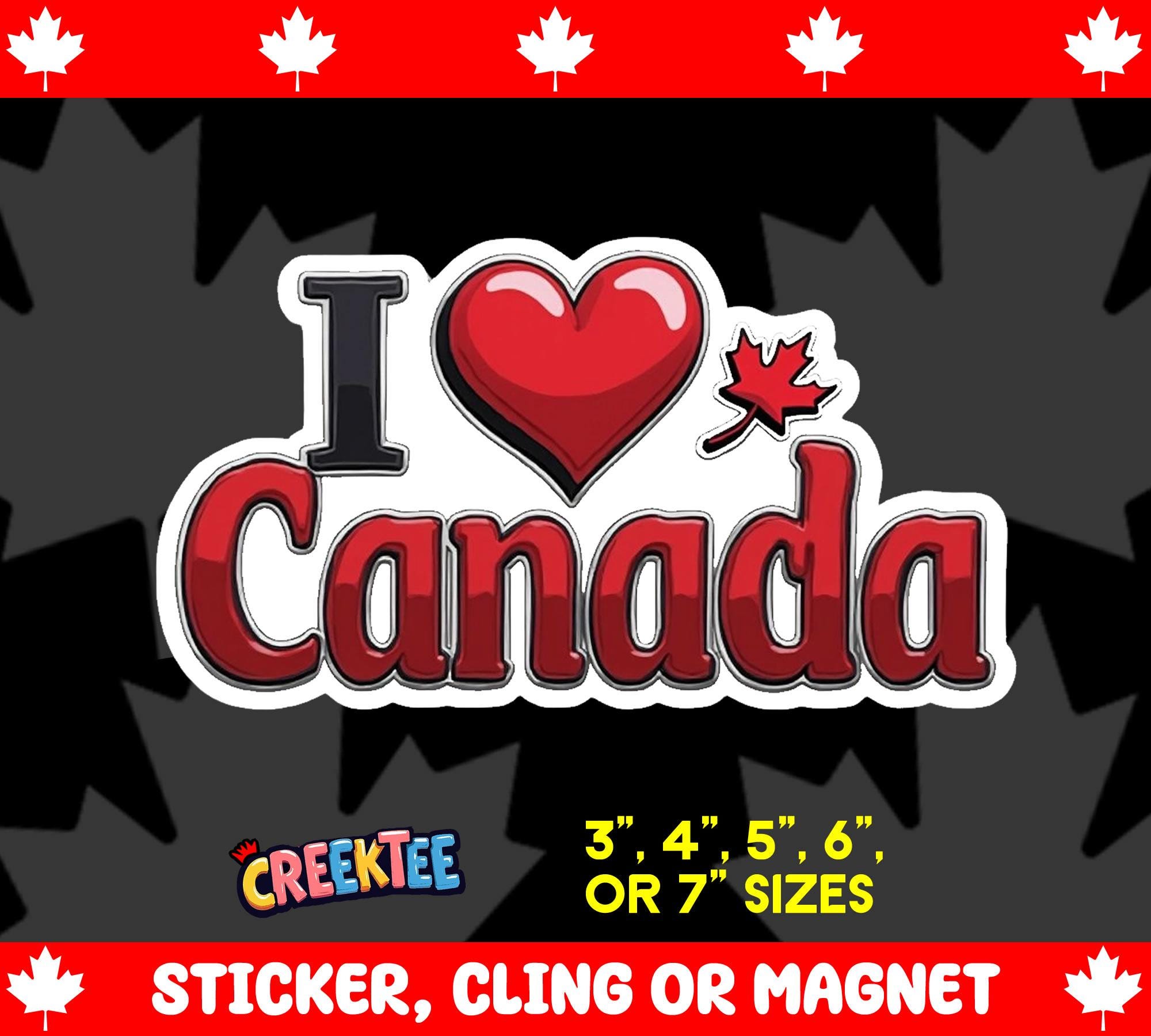 I Love Canada Vinyl Sticker, Window Cling or Magnet in UV Laminate Coating