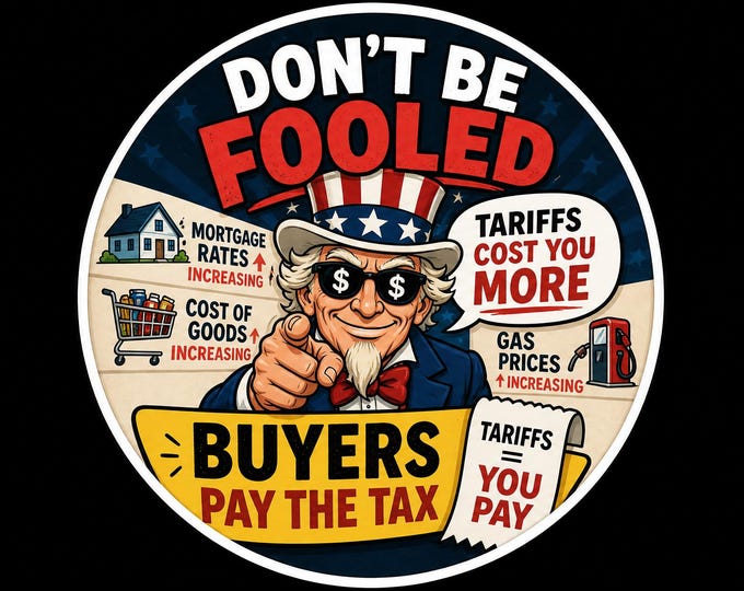 USA Tariffs cost you more Round Bumper Sticker, Magnet, Vinyl Sticker or Window Cling, UV Laminate Coating, laptop, water bottle
