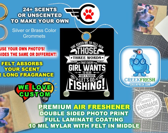 Fishing Premium Air Freshener Color Photo Print with Felt middle for fragrance absorption -Scented or un-Scented - Double Sd.