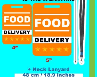 2x Plastic Mylar Food Delivery ID Tag with 18 inch Lanyards lightweigh waterproof mylar two size options