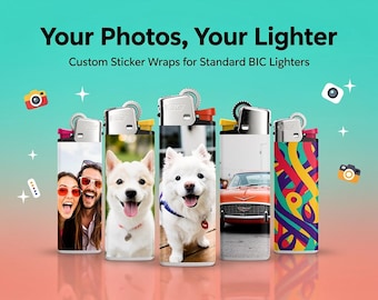 Custom 3x Lighter Sticker Wraps, your photo, text, or images, quantity bundles available, with laminate coating. 3x, 6x, 9x, 18x, 36 plus