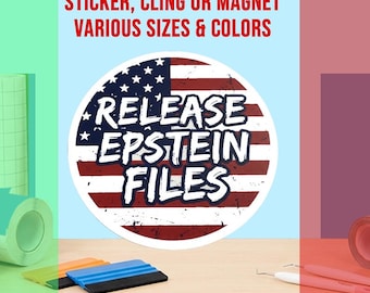 Release Epstein Files Round Bumper Sticker, Magnet, Vinyl Sticker or Window Cling, UV Laminate Coating, laptop, water bottle