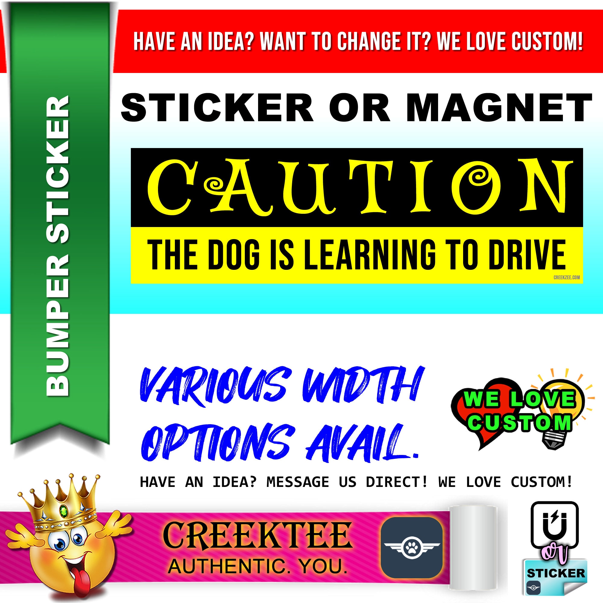 Caution The Dog Is Learning To Drive Bumper Sticker or Magnet 4