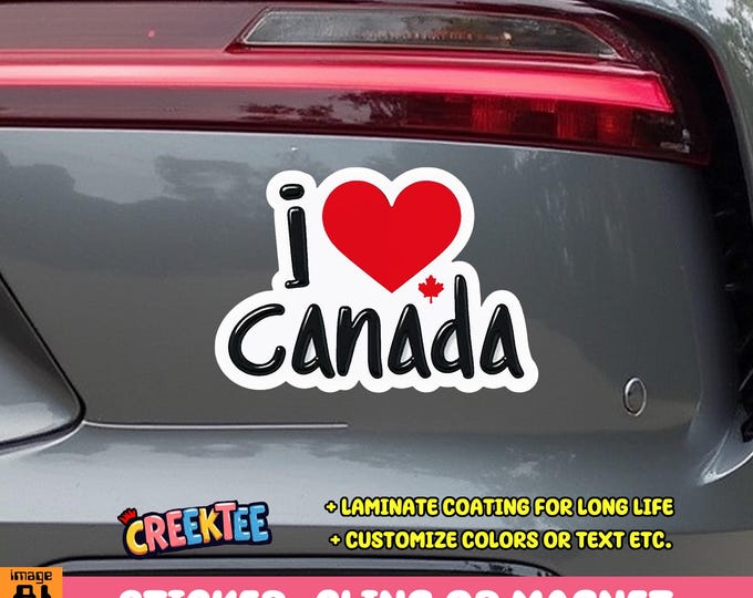 I Love Canada bumper sticker or car magnet in various sizes