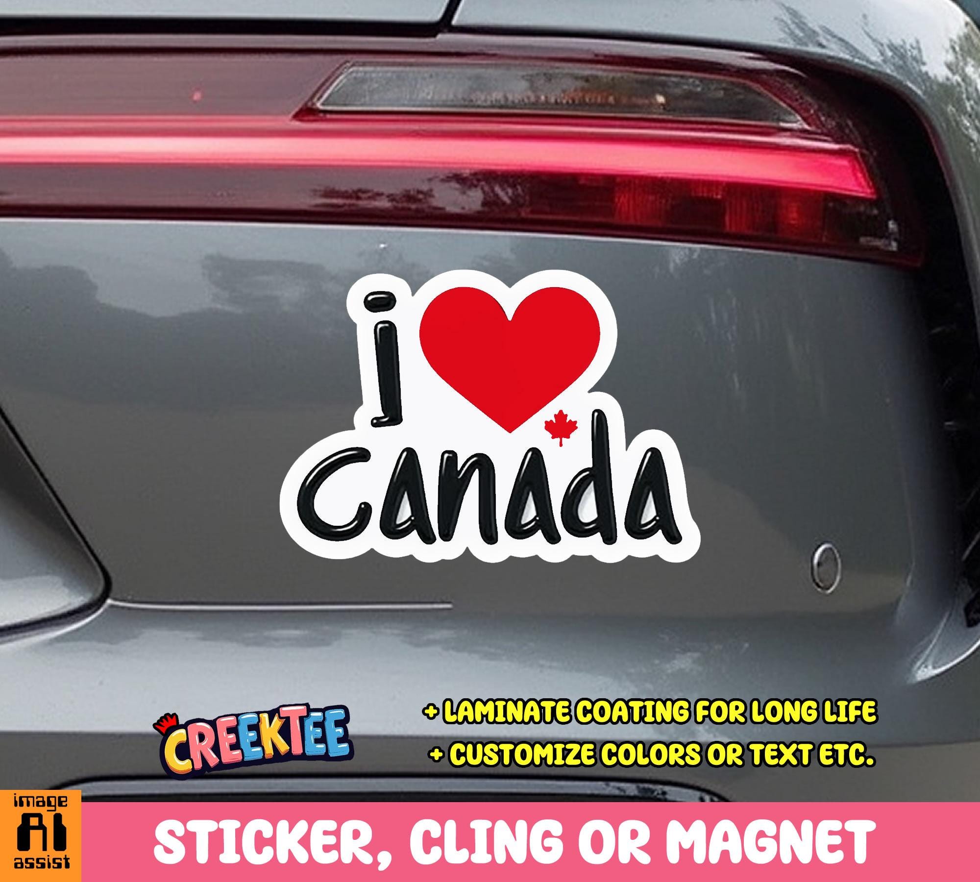 I Love Canada bumper sticker or car magnet in various sizes