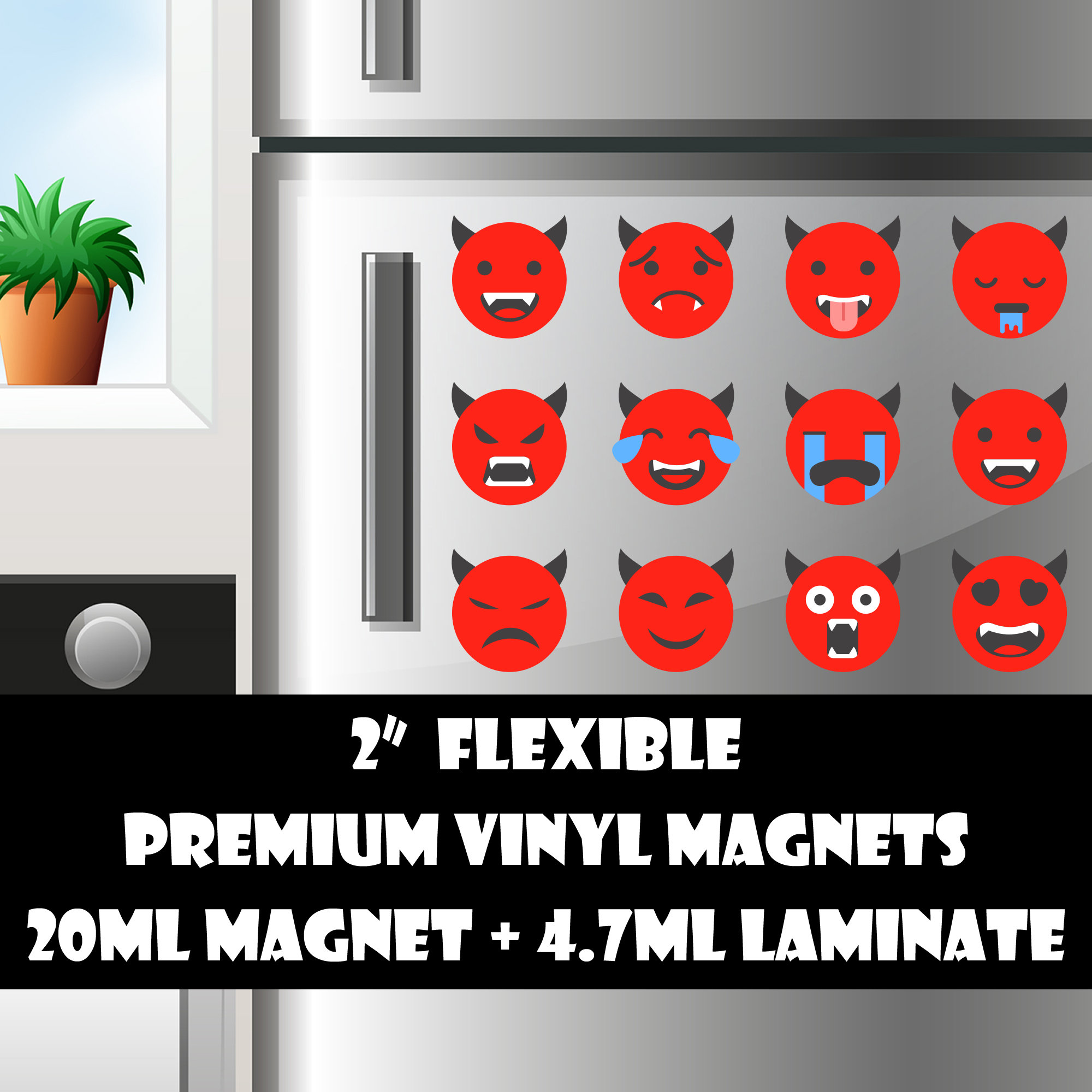 12 2inch devil emoji fridge magnets or stickers standard, photo or vinyl print materials with laminate or magnet options available. 12 2inch devil emoji fridge magnets or stickers standard, photo or vinyl print materials with laminate or magnet options available.