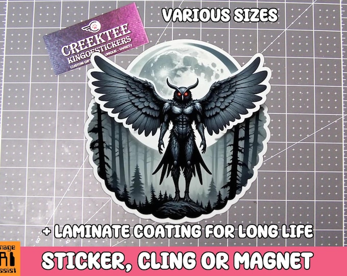 Mothman Vinyl Sticker, Magnet or Window Cling in Various Sizes with Laminate Coating Cool Cryptids
