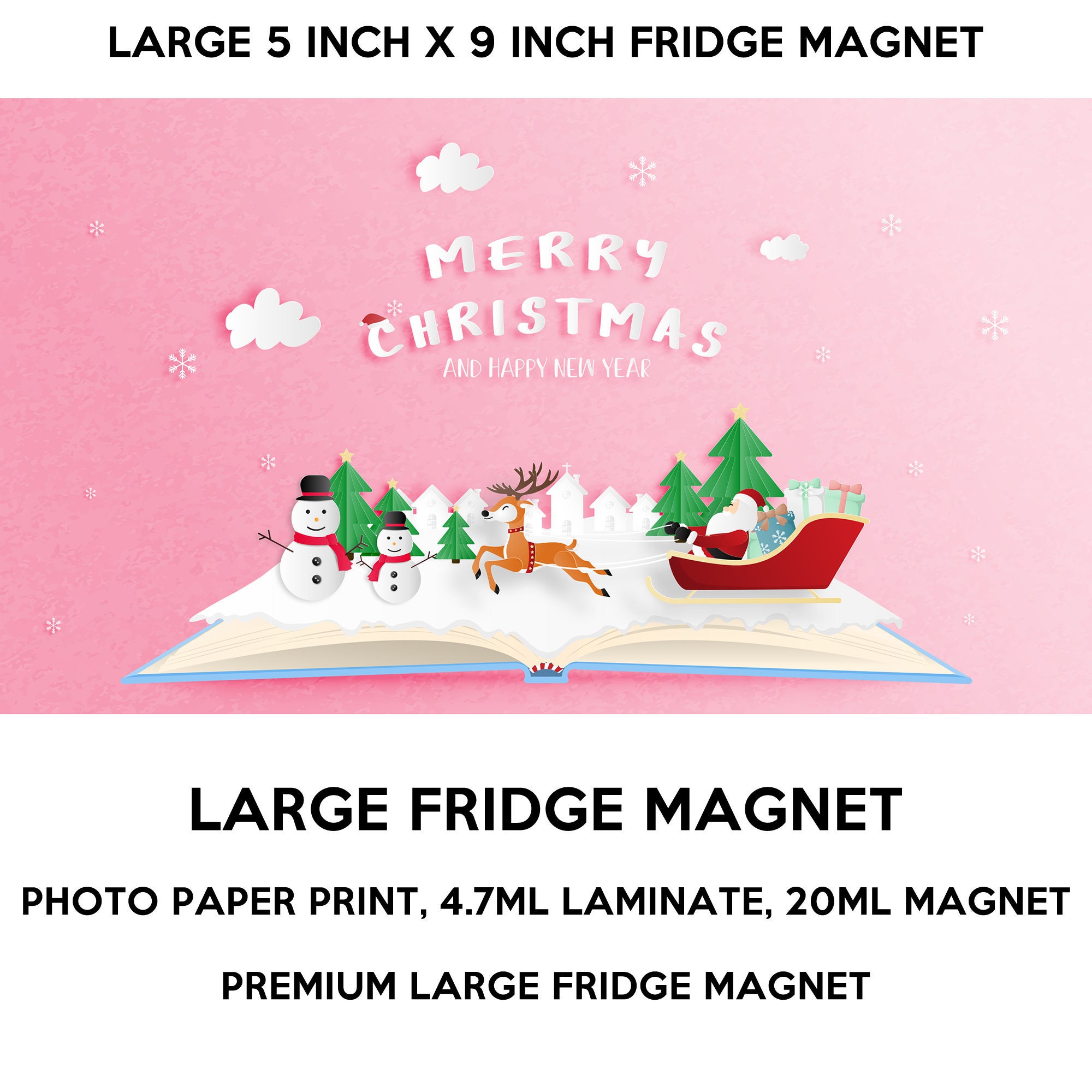 Christmas fridge magnet, large 5x9 inch premium fridge magnet that stands out this holiday season