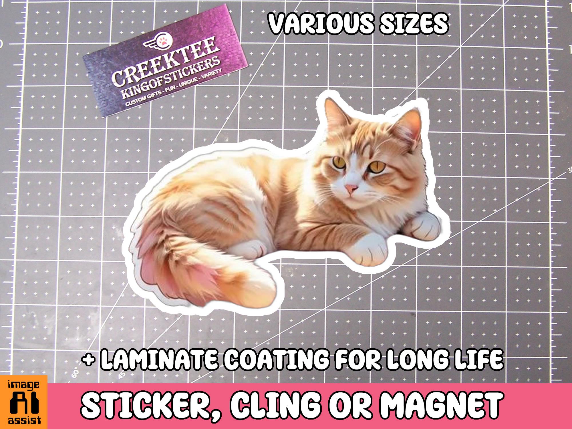Lounging Cat Vinyl Sticker, Window Cling or Magnet in UV Laminate Coating
