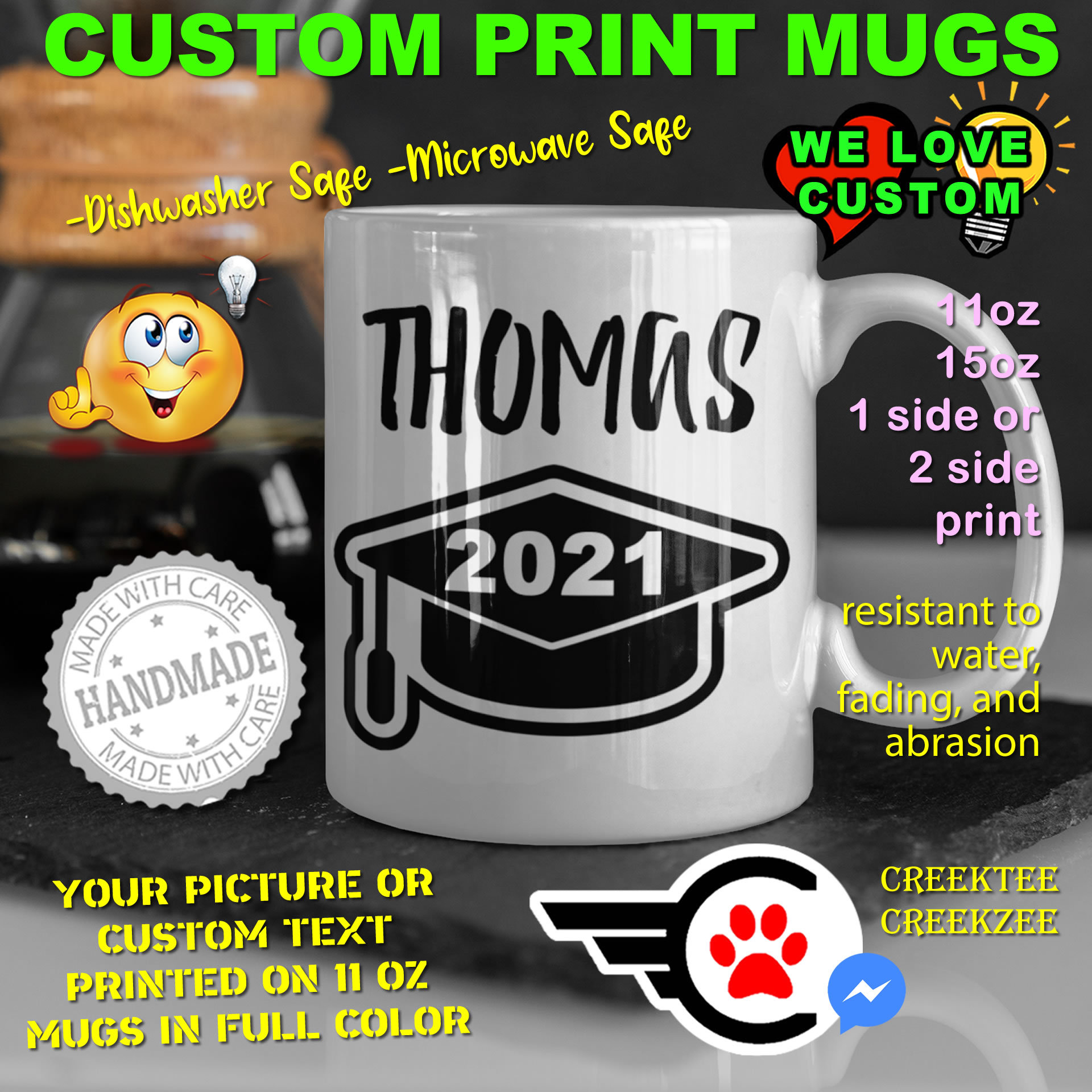 Graduation Personalized Name Mug, Custom Funny Mug Custom Name 11oz Coffee Mug, choose your color or font