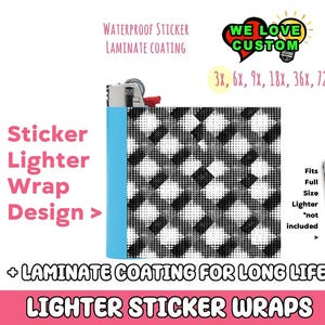 Checkered 3x Lighter Sticker Wraps, OR your photo, text, or images, quantity bundles available, with laminate coating. 3x, 6x, 9x, 18x, 36+