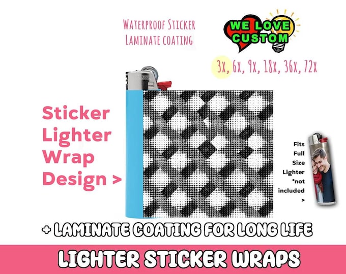 Checkered 3x Lighter Sticker Wraps, OR your photo, text, or images, quantity bundles available, with laminate coating. 3x, 6x, 9x, 18x, 36+
