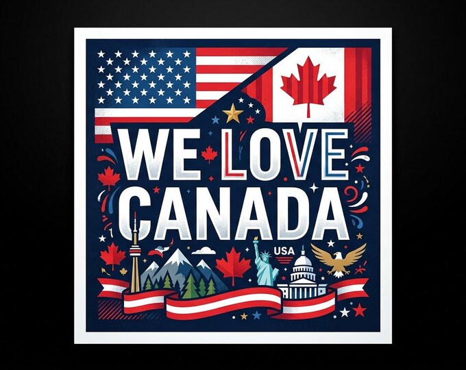 We Love Canada Bumper Sticker, Magnet, Vinyl Sticker or Window Cling, UV Laminate Coating