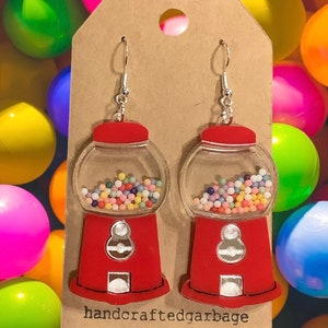 Bubble gum gumball earring, acrylic, shaker, movement, dangle, drop, handmade, ready to ship