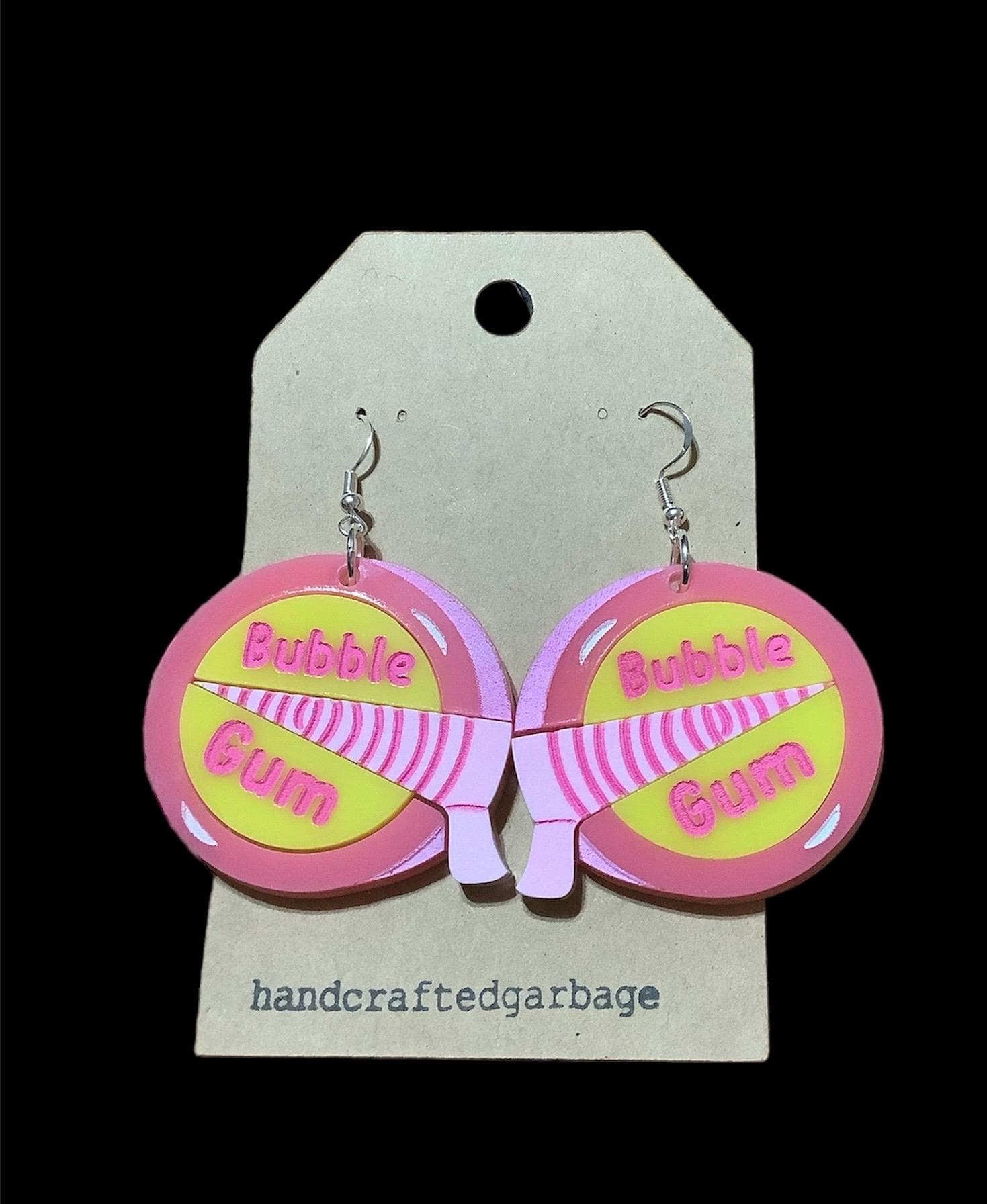 Bubble gum dangle earring. Hand painted layered acrylic. Cute, unique, fun, statement, ready to ship, gift,