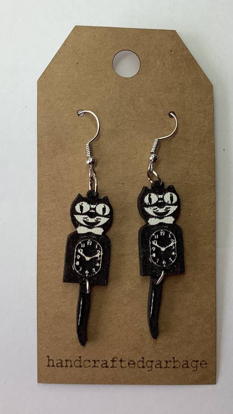 Laser Cut and Engraved Cat Clock Earring Dangle Earring Etsy