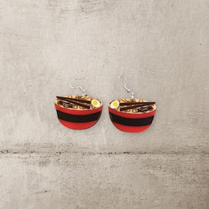 ramen bowl acrylic earring, layered, laser, handmade, ready to ship, statement earring, noodle