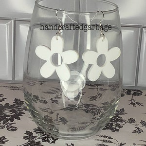 laser cut acrylic flower dangle drop earring blue white ready to ship gift