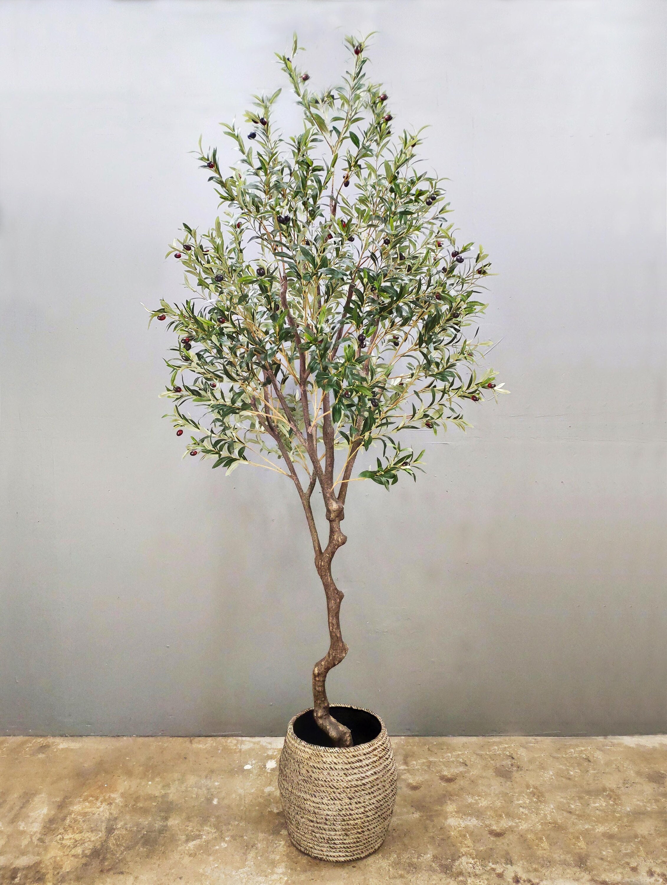 Árbol de olivo artificial alto falso en maceta con maceta, grandes