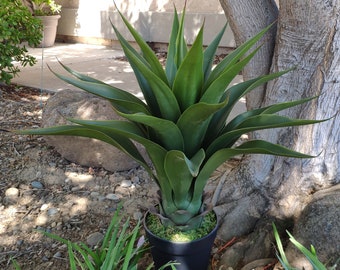 Sansevieria Plant - artificial agave-artificial plant-green color– with decorative black pot