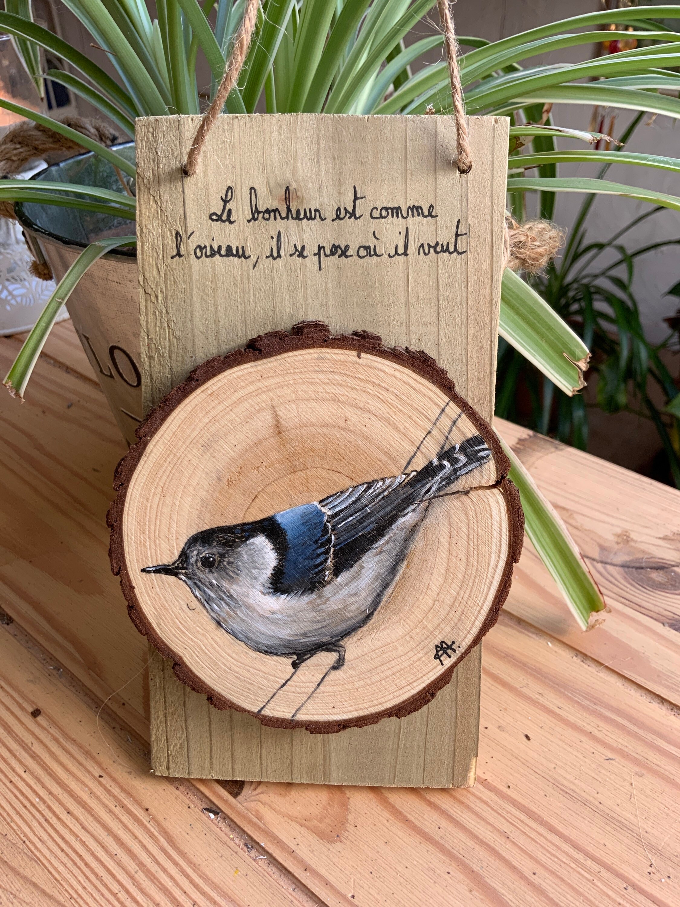 Oiseau Sitelle Torchepot Peinte avec Citation