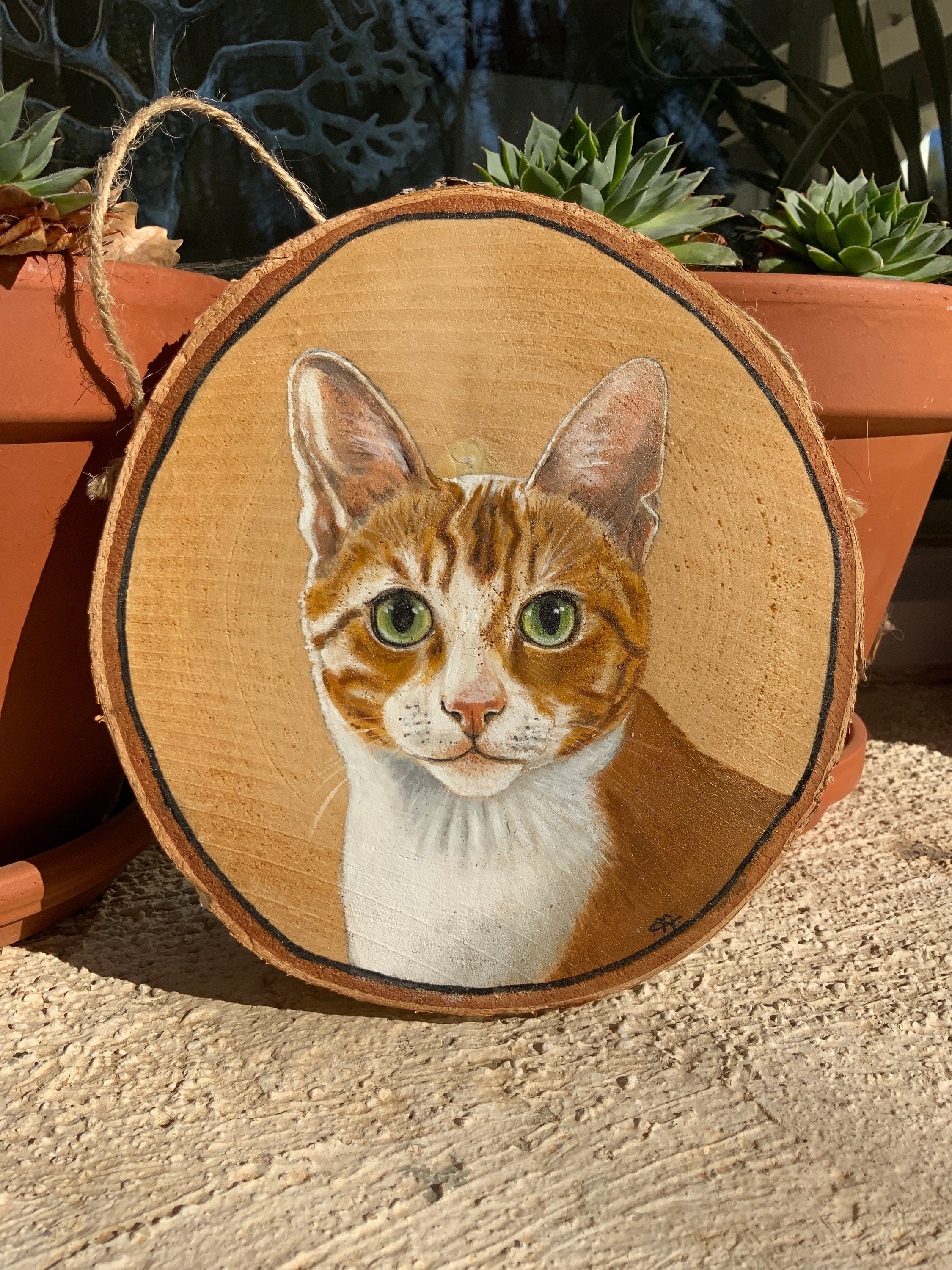 Chat Roux et Blanc Peint Bois