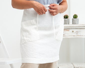 Linen Short Cafe Apron for Waitress, Linen Cafe Apron, Linen Half Apron, Linen Gift