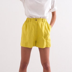 Pantalones cortos de lino, pantalones cortos de lino para mujer, pantalones cortos de verano