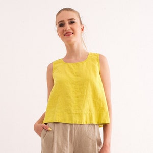 Linen tank. Loose fit women linen tank. Washed soft linen sleeveless tank top.