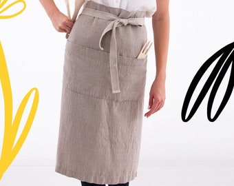 Linen Cafe Apron, Linen Apron, Long Linen Apron, Maxi Cafe Apron